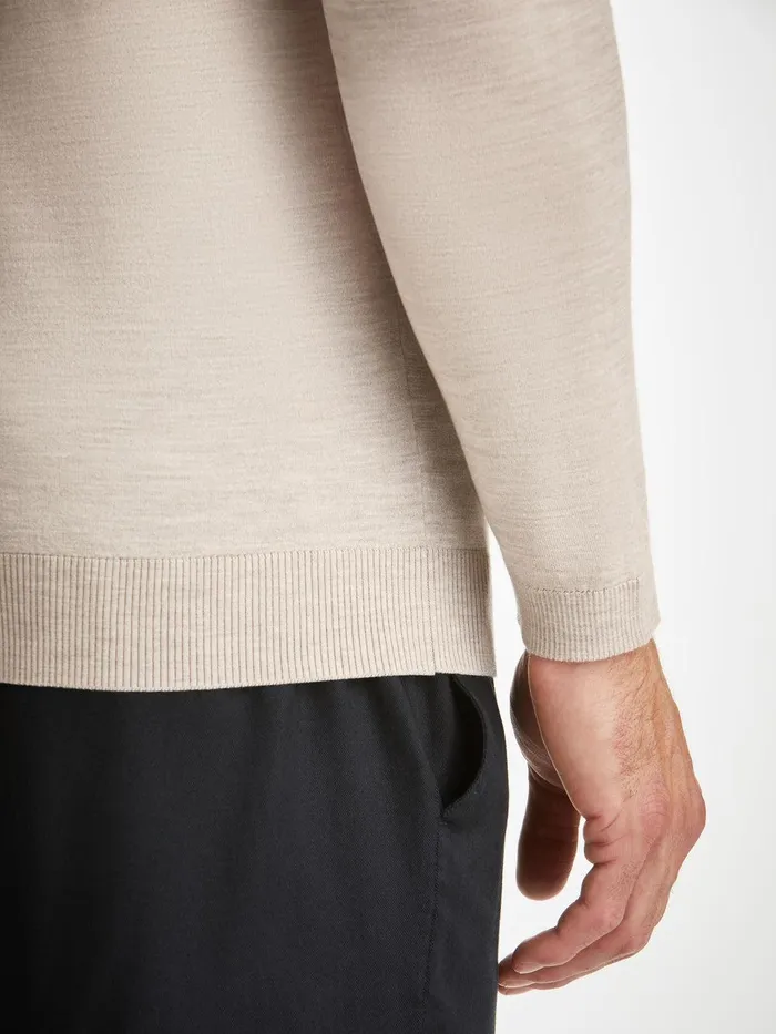 Derek Rose Sweater Orson Merino Wool Oat Men Merino Sweaters and Hoodies