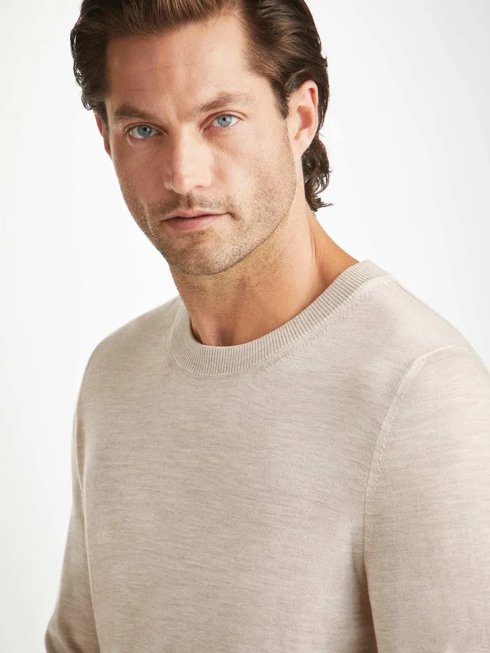 Derek Rose Sweater Orson Merino Wool Oat Men Merino Sweaters and Hoodies