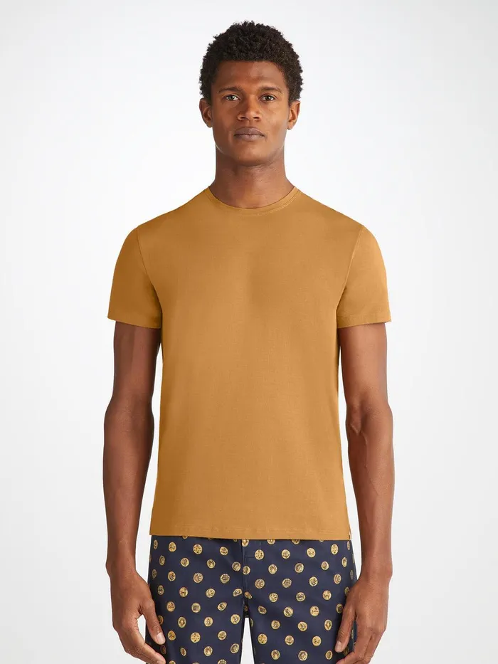 Derek Rose TShirt Basel Micro Modal Stretch Gold Men Short Sleeve TShirts