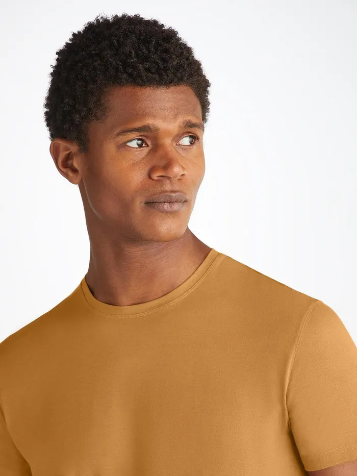 Derek Rose TShirt Basel Micro Modal Stretch Gold Men Short Sleeve TShirts