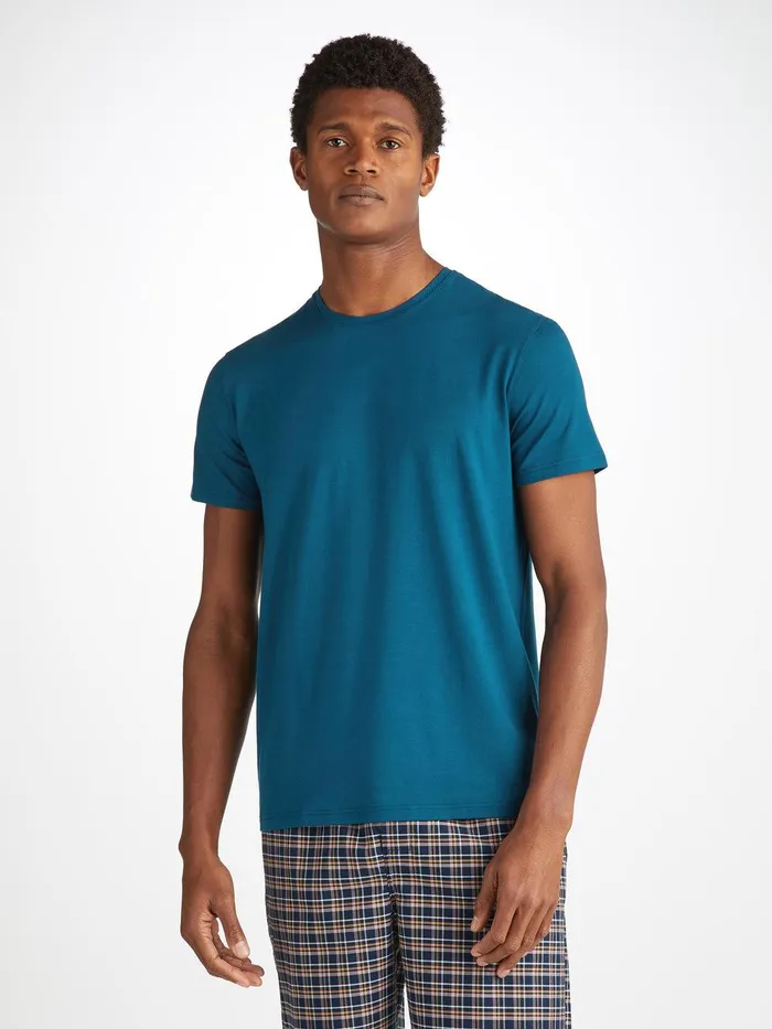 Derek Rose TShirt Basel Micro Modal Stretch Poseidon Blue Men Short Sleeve TShirts