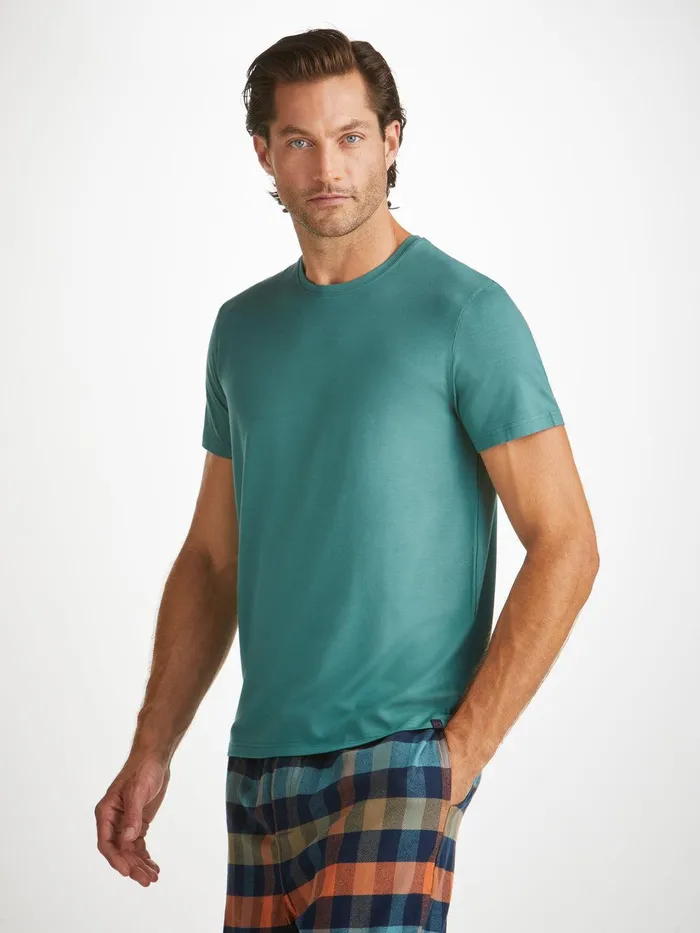 Derek Rose TShirt Basel Micro Modal Stretch Teal Men Short Sleeve TShirts