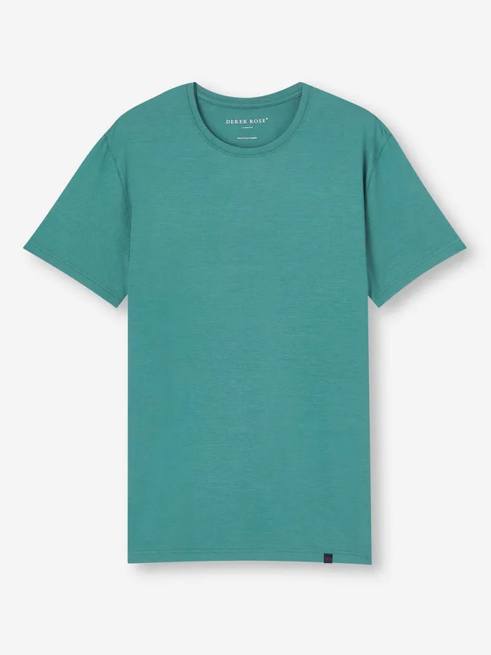 Derek Rose TShirt Basel Micro Modal Stretch Teal Men Short Sleeve TShirts
