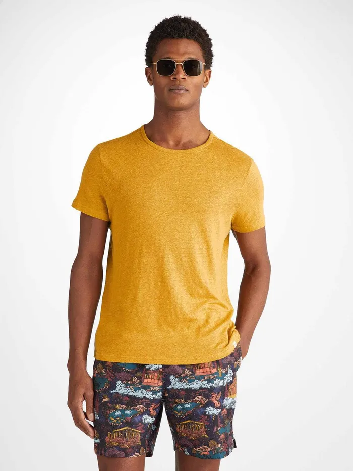 Derek Rose TShirt Jordan Linen Mustard Men Linen TShirts