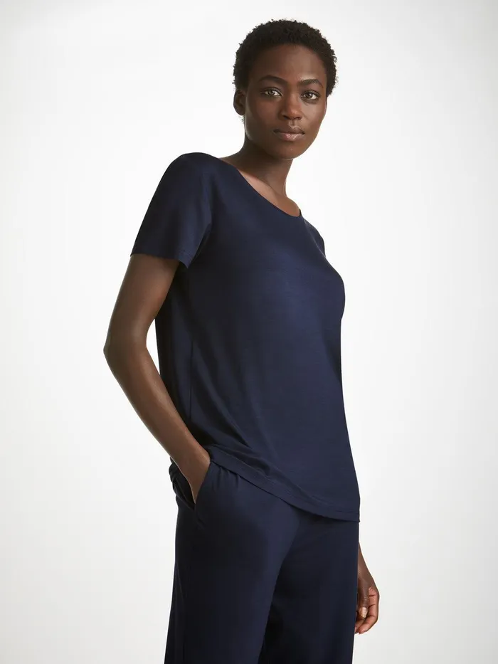 Derek Rose TShirt Lara Micro Modal Stretch Navy Women Short Sleeve TShirts