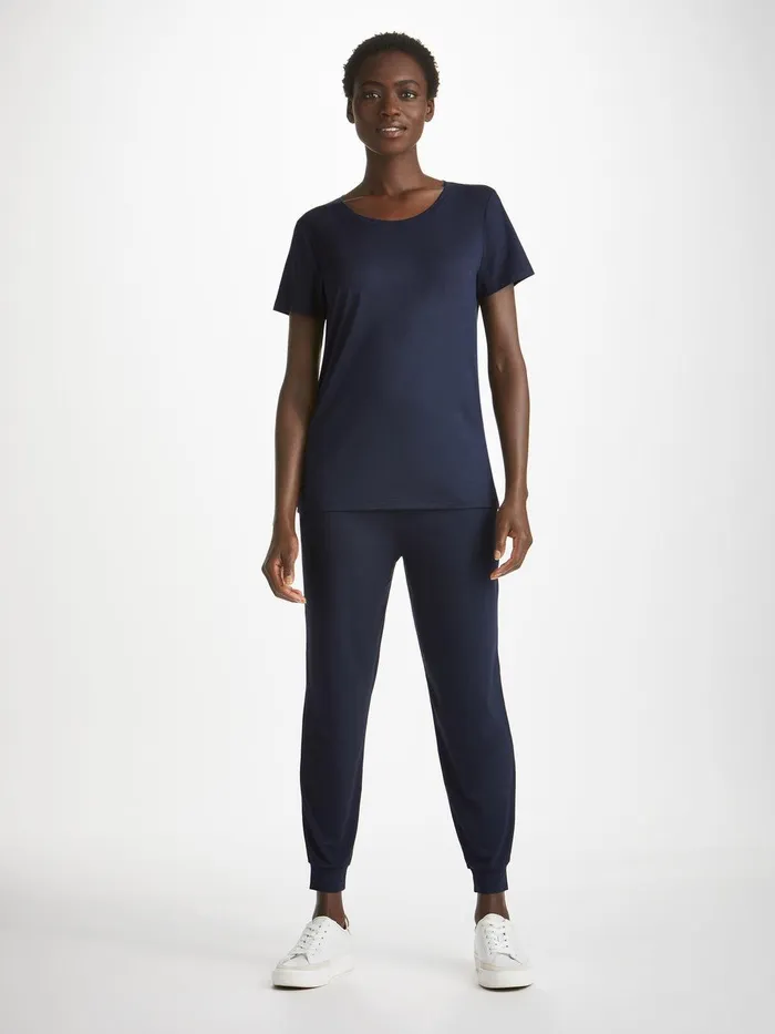 Derek Rose TShirt Lara Micro Modal Stretch Navy Women Short Sleeve TShirts