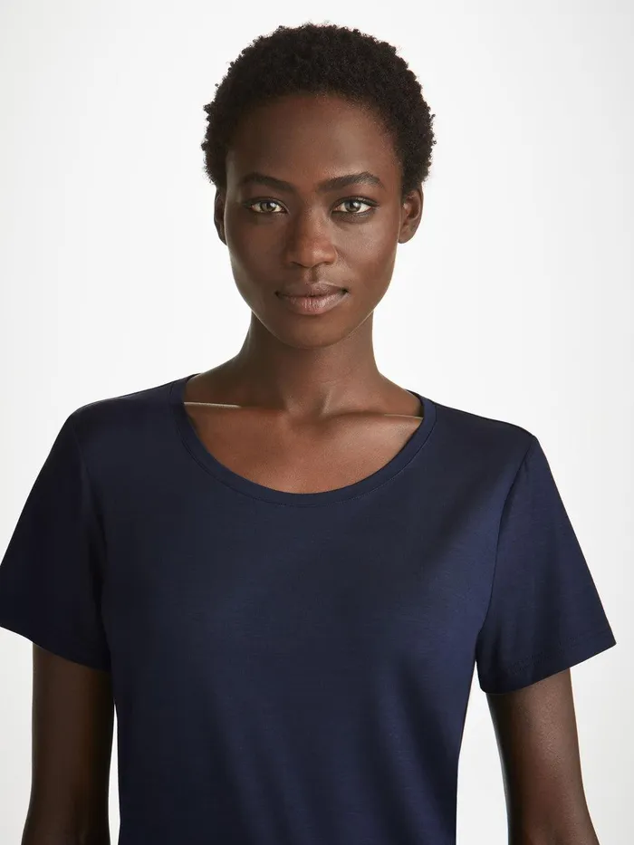 Derek Rose TShirt Lara Micro Modal Stretch Navy Women Short Sleeve TShirts