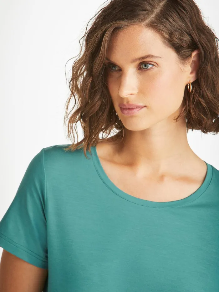 Derek Rose TShirt Lara Micro Modal Stretch Teal Women Short Sleeve TShirts