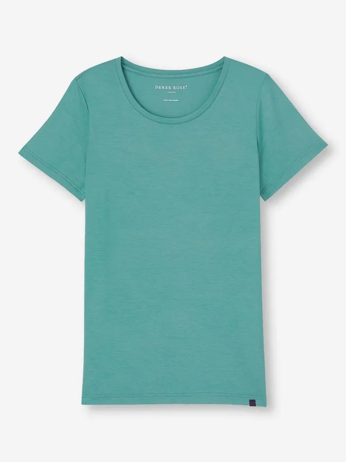 Derek Rose TShirt Lara Micro Modal Stretch Teal Women Short Sleeve TShirts