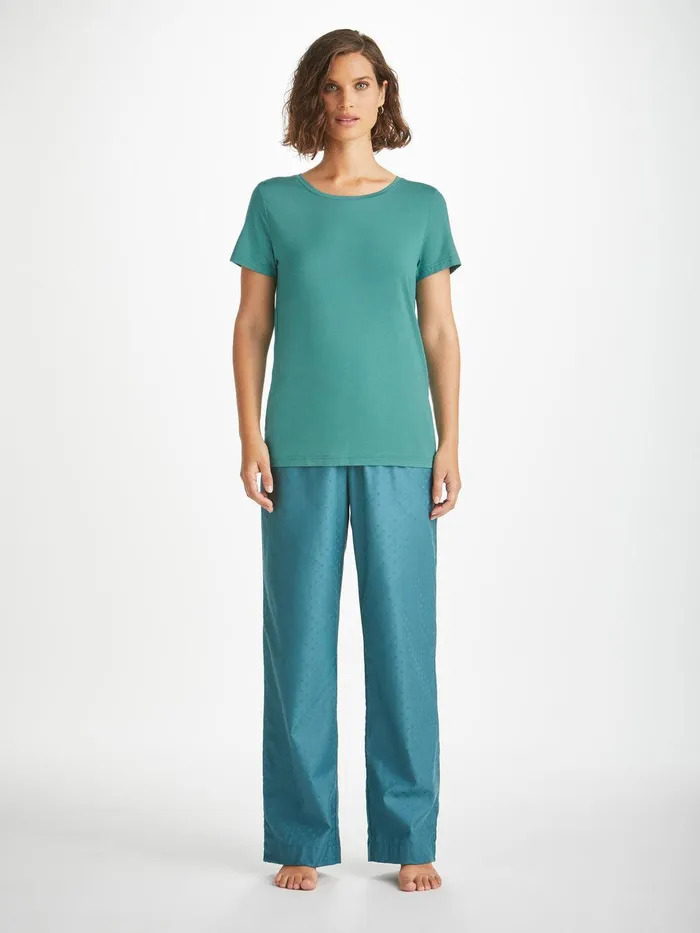 Derek Rose TShirt Lara Micro Modal Stretch Teal Women Short Sleeve TShirts