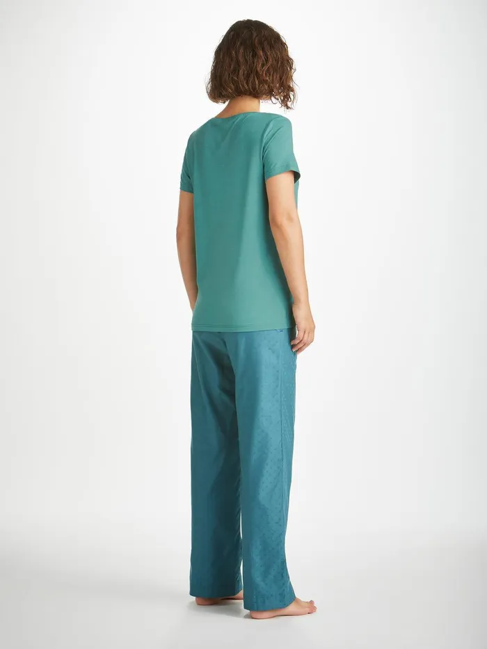 Derek Rose TShirt Lara Micro Modal Stretch Teal Women Short Sleeve TShirts