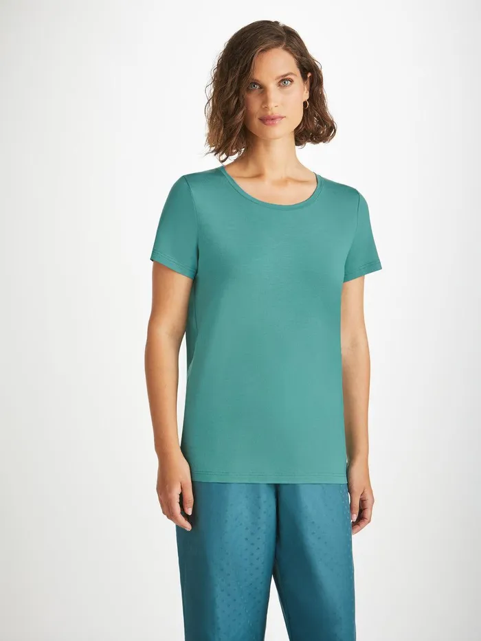 Derek Rose TShirt Lara Micro Modal Stretch Teal Women Short Sleeve TShirts
