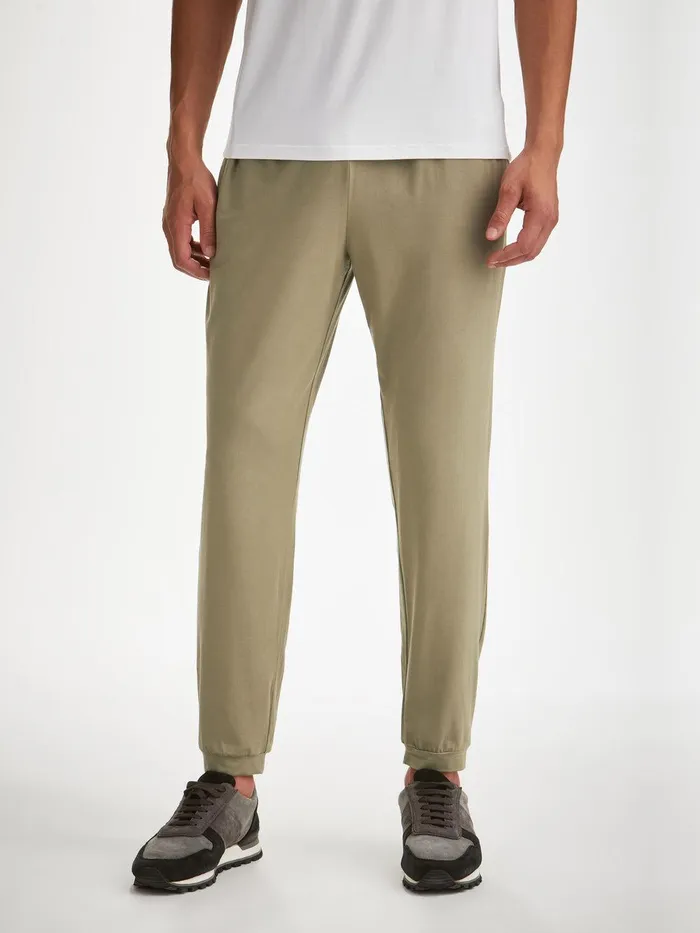 Derek Rose Track Pants Basel Micro Modal Stretch Khaki Men Casual Pants