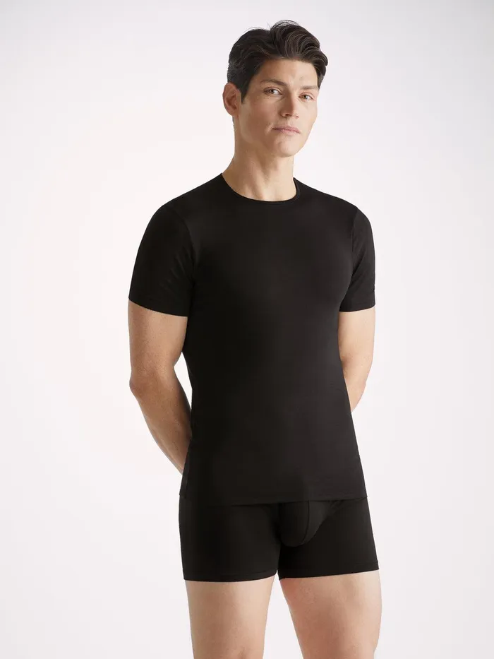Derek Rose Underwear TShirt Alex Micro Modal Stretch Black Men Underwear TShirts