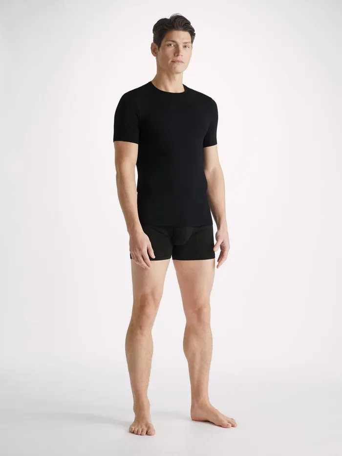 Derek Rose Underwear TShirt Alex Micro Modal Stretch Black Men Underwear TShirts