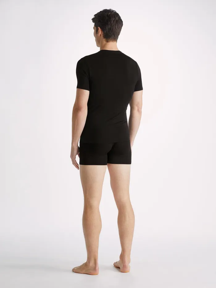 Derek Rose Underwear TShirt Alex Micro Modal Stretch Black Men Underwear TShirts