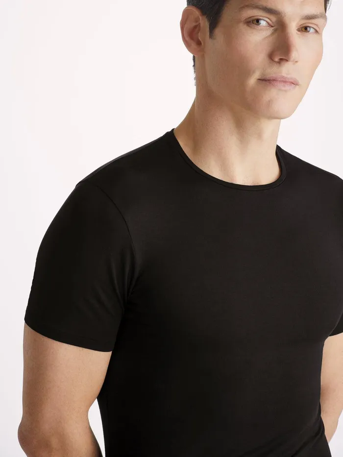 Derek Rose Underwear TShirt Alex Micro Modal Stretch Black Men Underwear TShirts