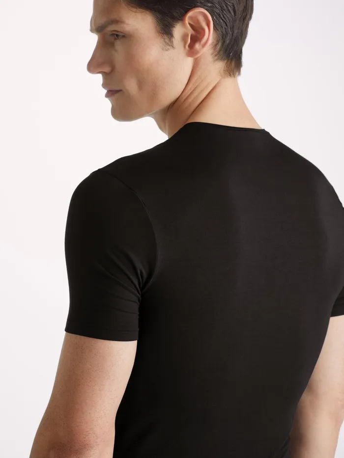 Derek Rose Underwear TShirt Alex Micro Modal Stretch Black Men Underwear TShirts