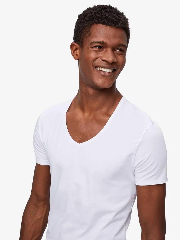 Derek Rose Underwear VNeck TShirt Jack Pima Cotton Stretch White Men Underwear TShirts