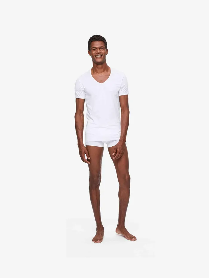 Derek Rose Underwear VNeck TShirt Jack Pima Cotton Stretch White Men Underwear TShirts