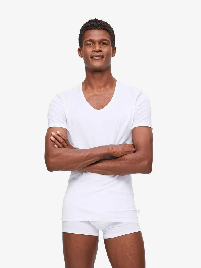 Derek Rose Underwear VNeck TShirt Jack Pima Cotton Stretch White Men Underwear TShirts