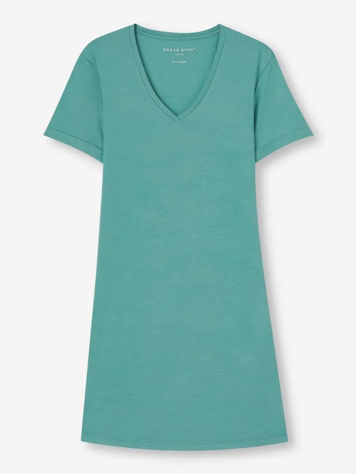 Derek Rose VNeck Sleep TShirt Lara Micro Modal Stretch Teal Women Sleep TShirts