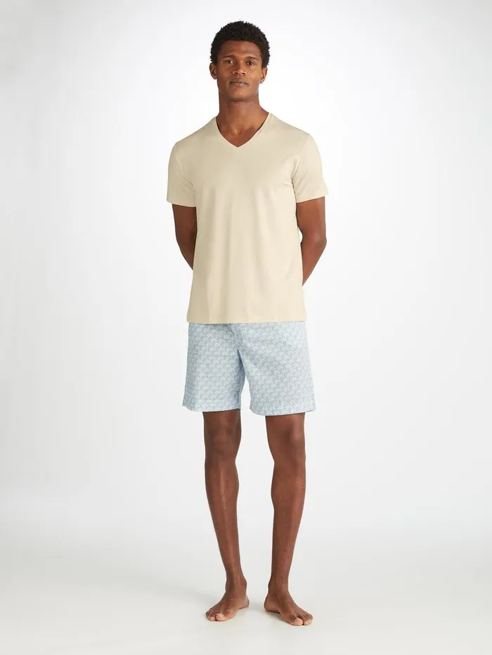 Derek Rose VNeck TShirt Basel Micro Modal Stretch Ecru Men Short Sleeve TShirts