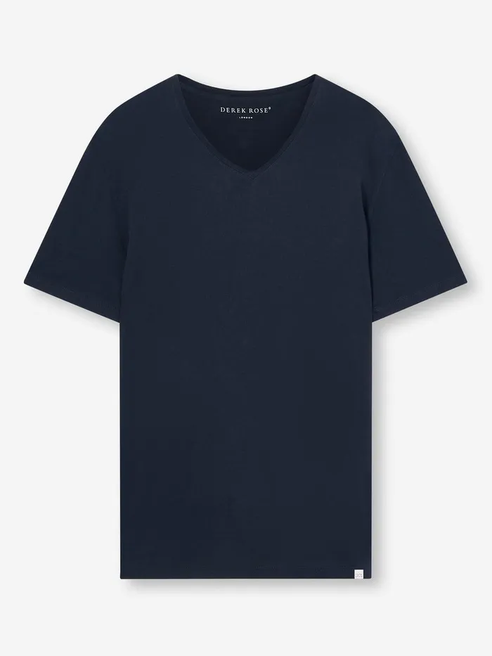 Derek Rose VNeck TShirt Riley Pima Cotton Navy Men Short Sleeve TShirts