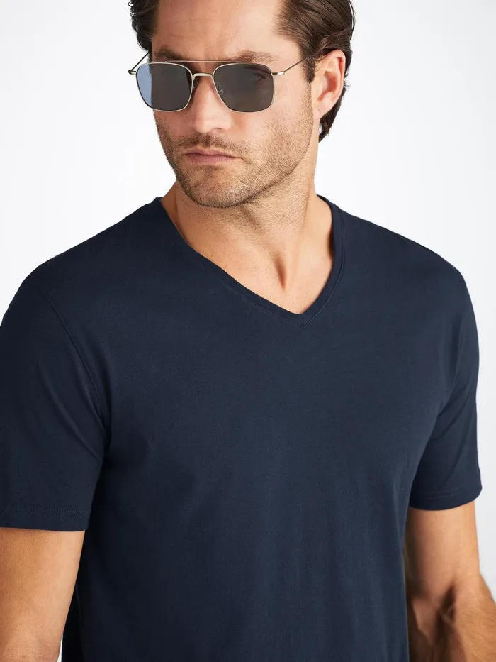 Derek Rose VNeck TShirt Riley Pima Cotton Navy Men Short Sleeve TShirts