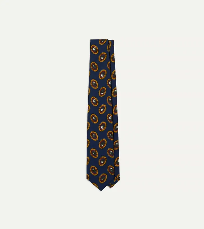 Drake039s Blue Oval Medallion Print Silk Self Tipped Tie Men Patterned Ties