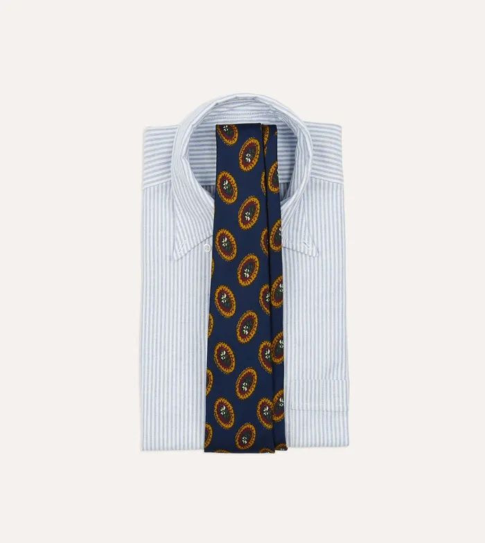 Drake039s Blue Oval Medallion Print Silk Self Tipped Tie Men Patterned Ties