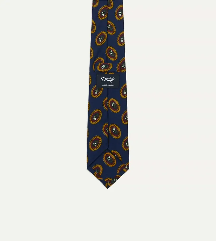 Drake039s Blue Oval Medallion Print Silk Self Tipped Tie Men Patterned Ties