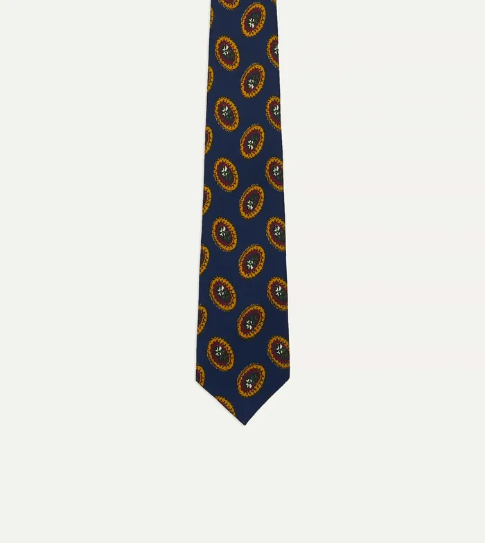Drake039s Blue Oval Medallion Print Silk Self Tipped Tie Men Patterned Ties