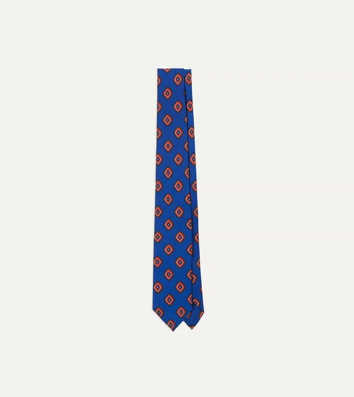 Drake039s Blue Tile Print 36oz Madder Silk Self Tipped Tie Men Patterned Ties
