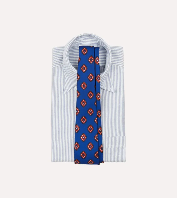 Drake039s Blue Tile Print 36oz Madder Silk Self Tipped Tie Men Patterned Ties