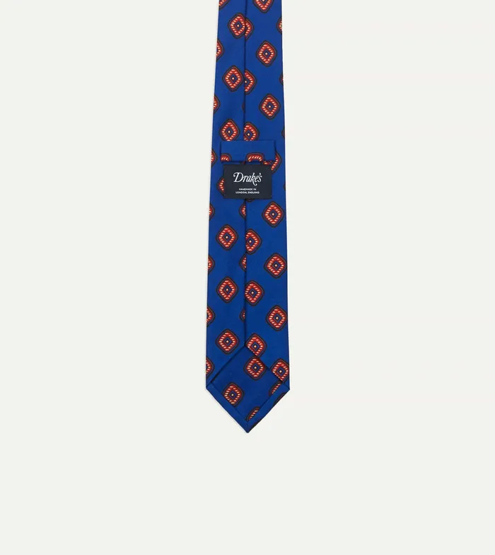 Drake039s Blue Tile Print 36oz Madder Silk Self Tipped Tie Men Patterned Ties