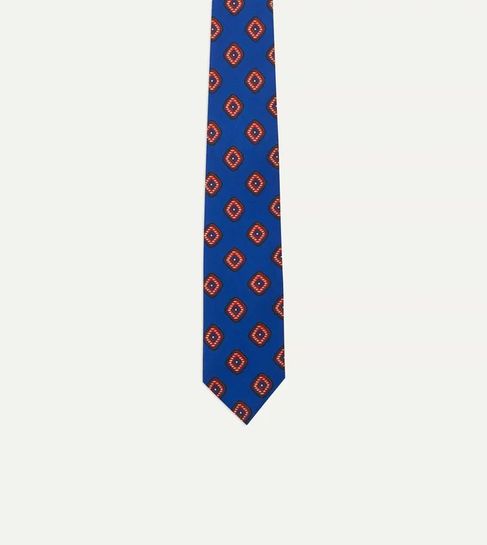 Drake039s Blue Tile Print 36oz Madder Silk Self Tipped Tie Men Patterned Ties