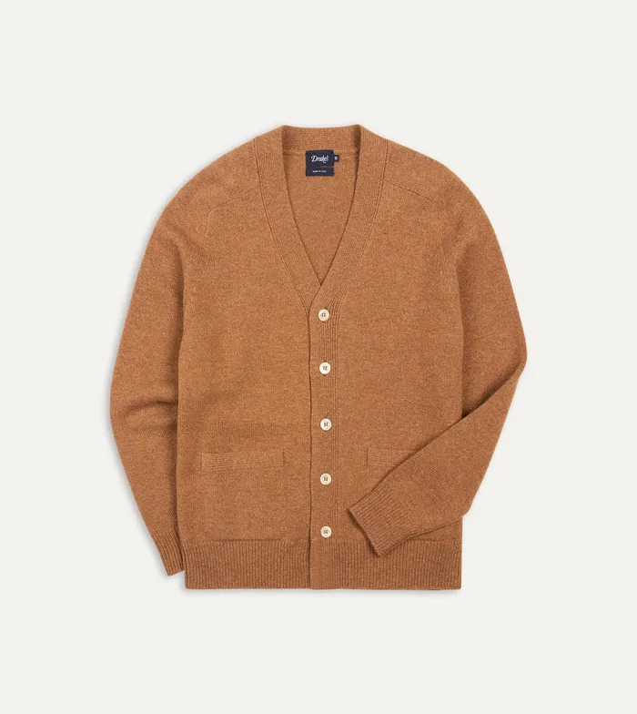 Drake039s Brown Lambswool 6 Button Cardigan Men Knitwear