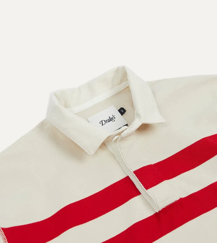 Drake039s Cream Red And Blue Stripe Cotton Rugby Shirt Men Polos and Sweatshirts