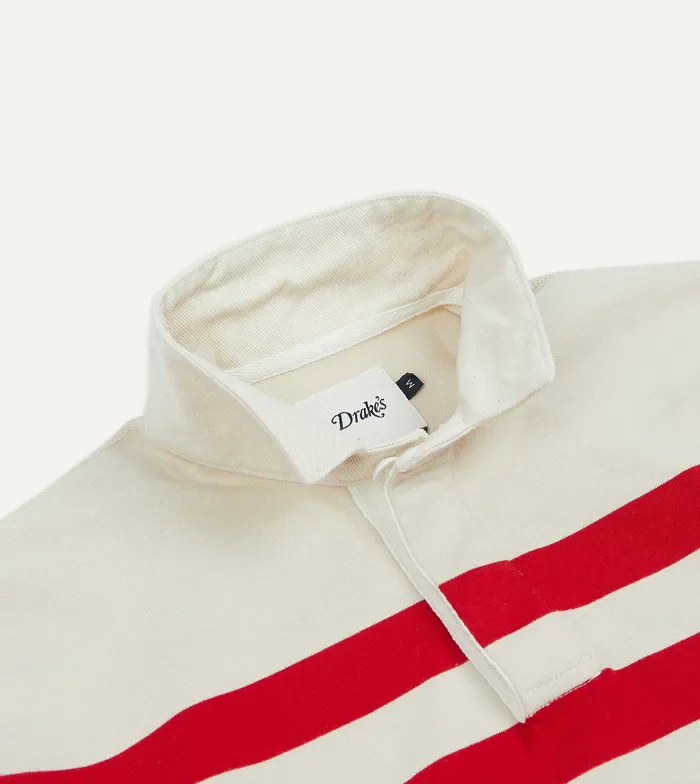 Drake039s Cream Red And Blue Stripe Cotton Rugby Shirt Men Polos and Sweatshirts