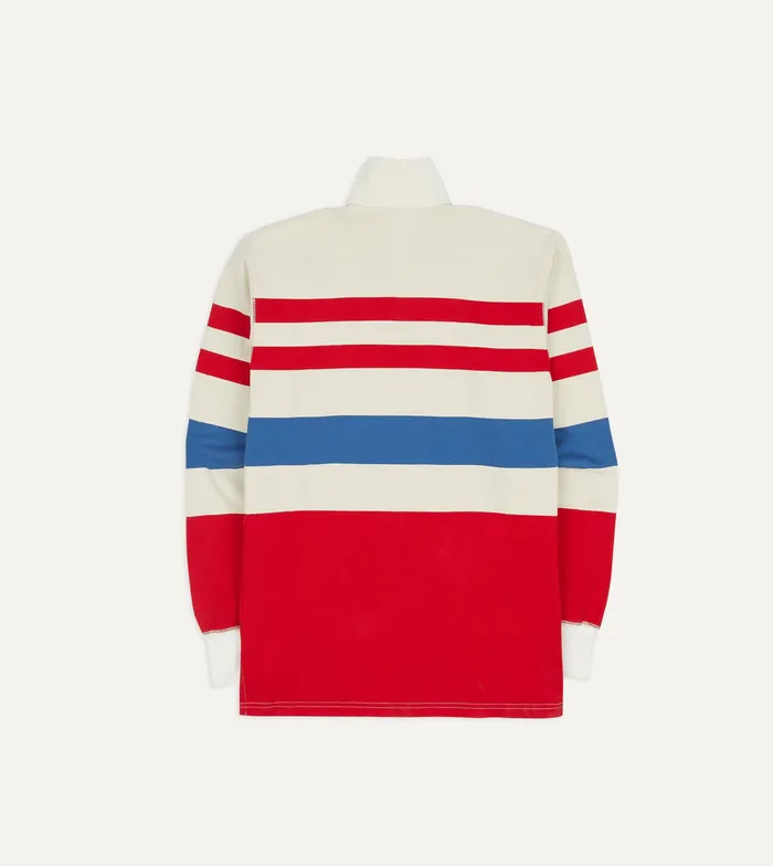 Drake039s Cream Red And Blue Stripe Cotton Rugby Shirt Men Polos and Sweatshirts
