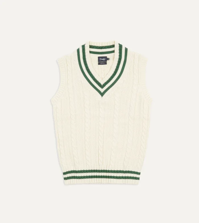 Drake039s Ecru Cotton Cashmere Cable Knit VNeck Jumper Men Knitwear