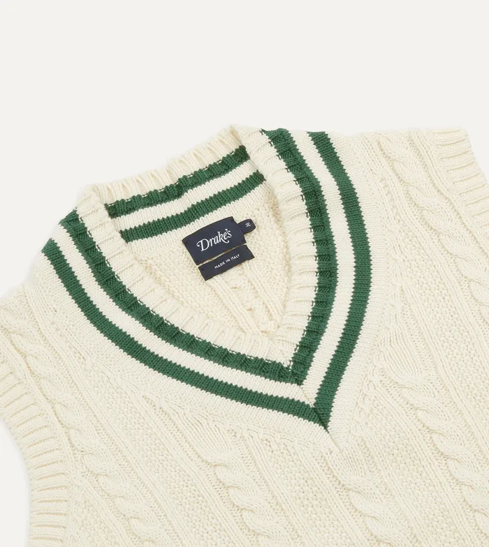 Drake039s Ecru Cotton Cashmere Cable Knit VNeck Jumper Men Knitwear
