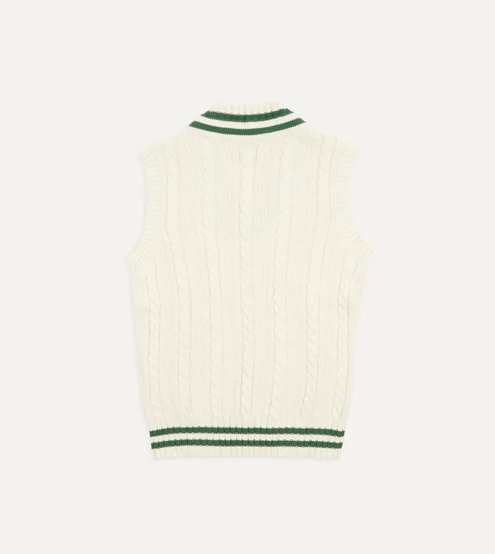 Drake039s Ecru Cotton Cashmere Cable Knit VNeck Jumper Men Knitwear