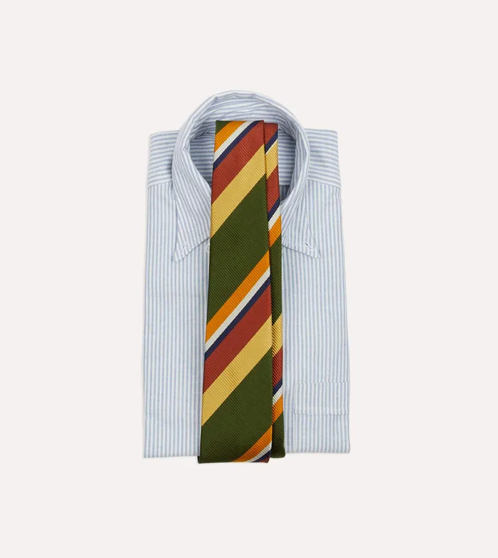 Drake039s Green Multi Stripe Silk Tipped Tie Men Striped Ties