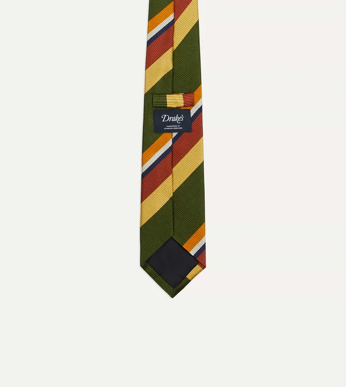 Drake039s Green Multi Stripe Silk Tipped Tie Men Striped Ties