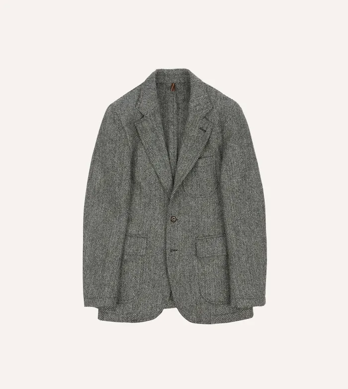 Drake039s Grey Herringbone Harris Tweed Games Blazer Mk Vii Men Blazers