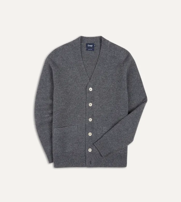 Drake039s Grey Lambswool 6 Button Cardigan Men Knitwear