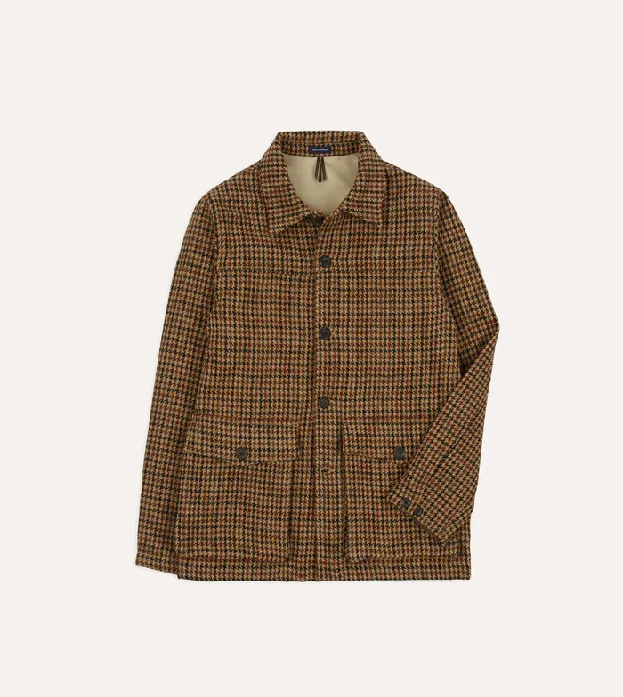Drake039s Houndstooth Check Harris Tweed Donkey Chore Jacket Men Coats and Jackets