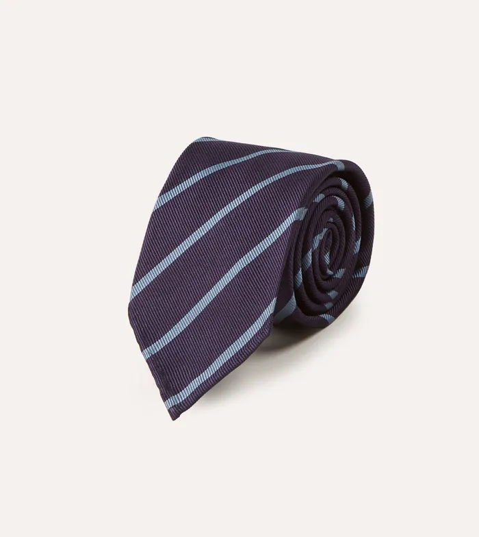 Drake039s Navy And Blue Stripe Repp Silk Tie Men Striped Ties